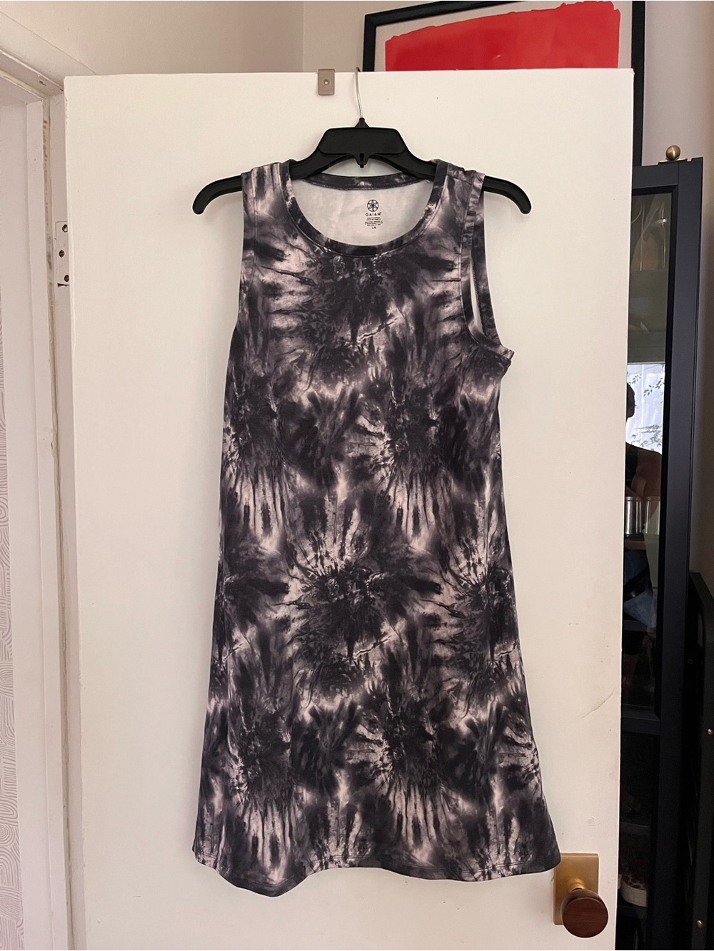 GAIAM Black and White Tie-Dye Tank Dress